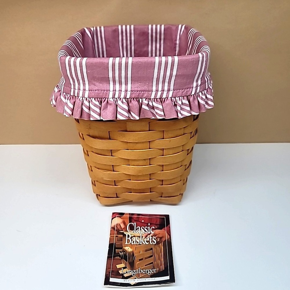 1999 Longaberger Utensil Basket Pink/White Stripe Fabric Insert-Artist Signed